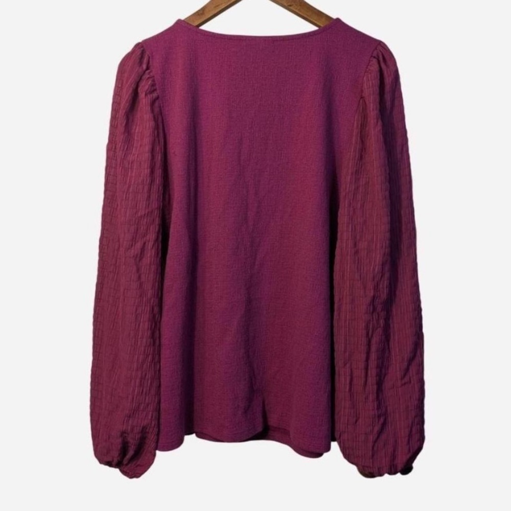 Ava & Viv Magenta Fuchsia Long Sleeve Square Neck Blouse Puffy Balloon Sleeves - Picture 5 of 5
